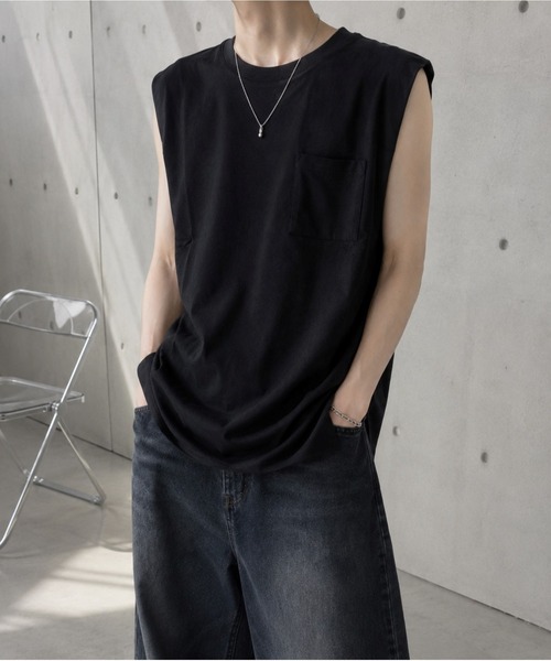 VIBGYOR（ヴィブジョー）の「【Bls】 【ZM】【Bling Leads】ポケット付き シンプルタンクトップ ノースリーブ(BL)（タンクトップ・メンズ・オフホワイト/ベージュ/ブラック・MEDIUM/LARGE）」の6枚目の写真