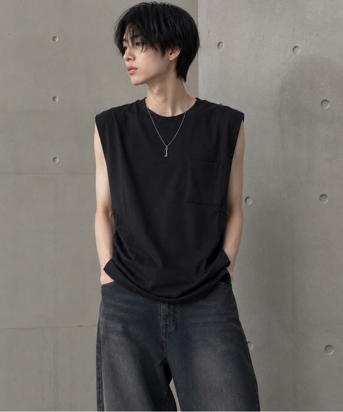 VIBGYOR（ヴィブジョー）の「【Bls】 【ZM】【Bling Leads】ポケット付き シンプルタンクトップ ノースリーブ(BL)（タンクトップ・メンズ・オフホワイト/ベージュ/ブラック・MEDIUM/LARGE）」の7枚目の写真