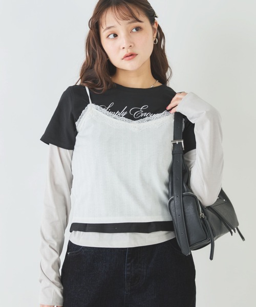 archives(アルシーヴ)の「3ピースレイヤードカットTOPS(Tシャツ/カットソー・レディース・オフホワイト/ブラック・MEDIUM)」の4枚目の写真