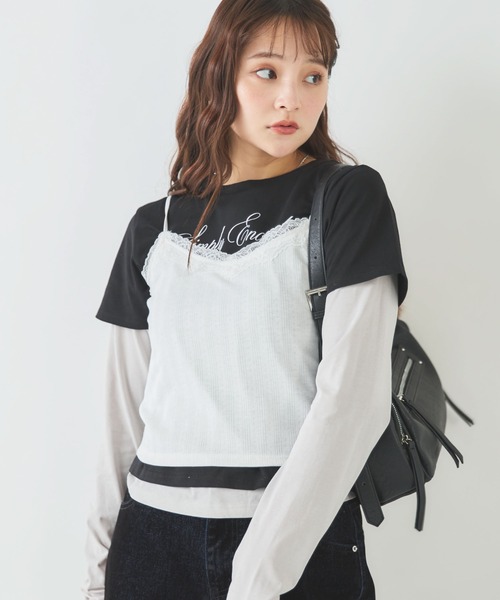 archives(アルシーヴ)の「3ピースレイヤードカットTOPS(Tシャツ/カットソー・レディース・オフホワイト/ブラック・MEDIUM)」の6枚目の写真