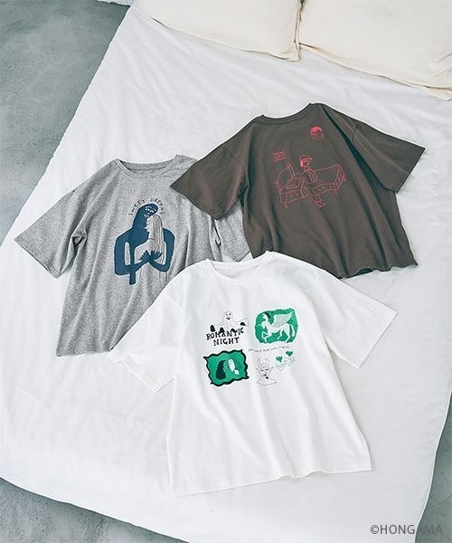 JEANASIS（ジーナシス）の「【HONGAMA】プリントTEE SS/1061794（Tシャツ/カットソー・レディース・ホワイト/グレー/ブラウン・FREE）」の4枚目の写真