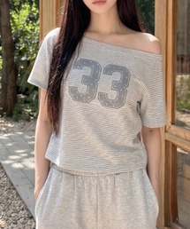 HALEY PESCA/Y2K オフショルダー ボーダーTシャツ