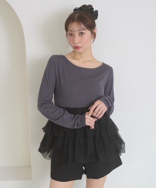 Ambre Neige（アンブルネージュ）の「tulle peplum tops / チュールペプラムトップス（Tシャツ/カットソー・レディース・チャコールグレー/ボルドー/アイボリー・FREE）」の22枚目の写真