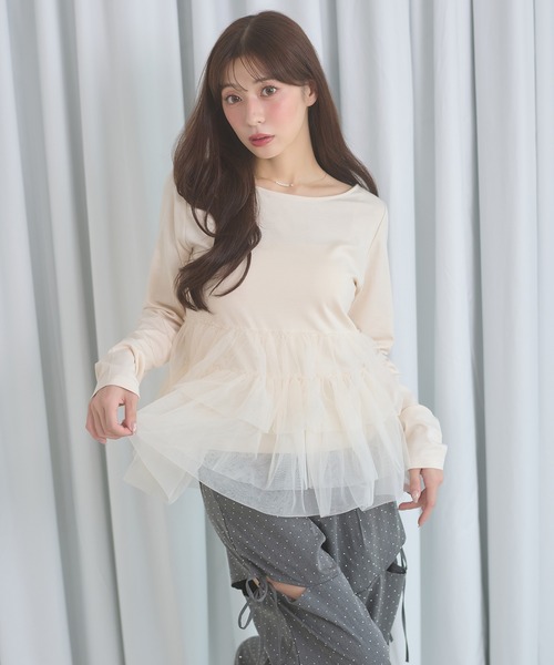Ambre Neige（アンブルネージュ）の「tulle peplum tops / チュールペプラムトップス（Tシャツ/カットソー・レディース・チャコールグレー/ボルドー/アイボリー・FREE）」の8枚目の写真