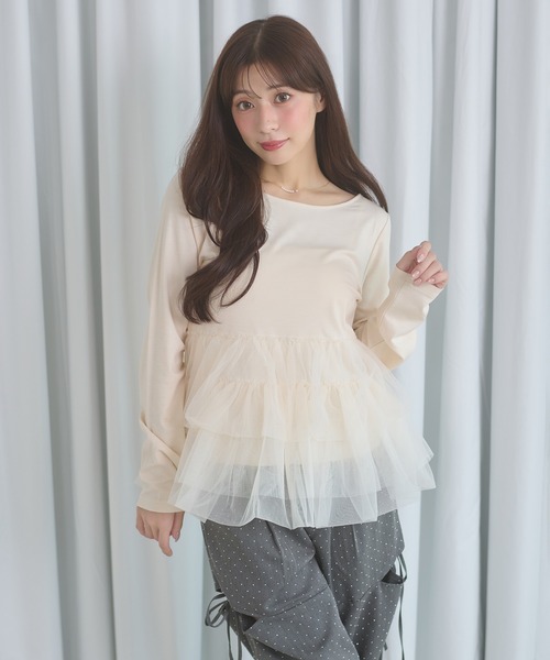 Ambre Neige（アンブルネージュ）の「tulle peplum tops / チュールペプラムトップス（Tシャツ/カットソー・レディース・チャコールグレー/ボルドー/アイボリー・FREE）」の9枚目の写真