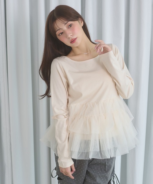 Ambre Neige（アンブルネージュ）の「tulle peplum tops / チュールペプラムトップス（Tシャツ/カットソー・レディース・チャコールグレー/ボルドー/アイボリー・FREE）」の10枚目の写真