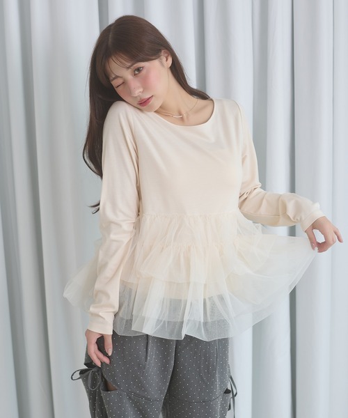 Ambre Neige（アンブルネージュ）の「tulle peplum tops / チュールペプラムトップス（Tシャツ/カットソー・レディース・チャコールグレー/ボルドー/アイボリー・FREE）」の11枚目の写真