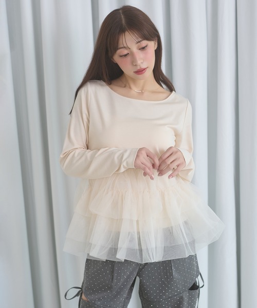 Ambre Neige（アンブルネージュ）の「tulle peplum tops / チュールペプラムトップス（Tシャツ/カットソー・レディース・チャコールグレー/ボルドー/アイボリー・FREE）」の12枚目の写真