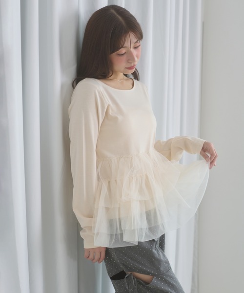 Ambre Neige（アンブルネージュ）の「tulle peplum tops / チュールペプラムトップス（Tシャツ/カットソー・レディース・チャコールグレー/ボルドー/アイボリー・FREE）」の14枚目の写真