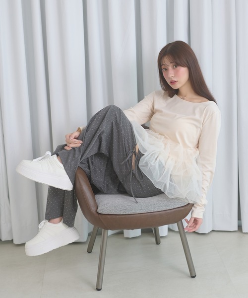 Ambre Neige（アンブルネージュ）の「tulle peplum tops / チュールペプラムトップス（Tシャツ/カットソー・レディース・チャコールグレー/ボルドー/アイボリー・FREE）」の6枚目の写真
