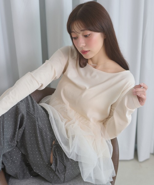 Ambre Neige（アンブルネージュ）の「tulle peplum tops / チュールペプラムトップス（Tシャツ/カットソー・レディース・チャコールグレー/ボルドー/アイボリー・FREE）」の5枚目の写真