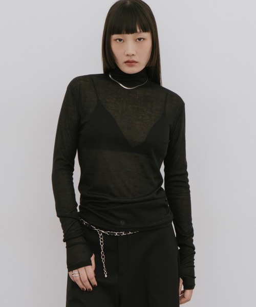 HANNE（アン）の「シアーハイネックロングスリーブTEE（Tシャツ/カットソー・レディース・レッド/ブラック/ホワイト・FREE）」の12枚目の写真