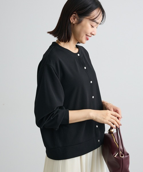 Green Parks(グリーンパークス)の「カットジョーゼットドット釦カーディガン(カーディガン/ボレロ・レディース・ブラック/カーキ/ホワイト系その他2・FREE)」の2枚目の写真