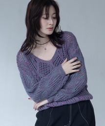 透かし編みニット」に該当するパープル/紫色系のファッション通販