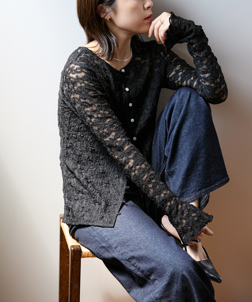 La TOTALITE(ラトータリテ)の「【洗える】ストレッチレース2WAYカーディガン(Tシャツ/カットソー・レディース・ブラック/ホワイト・FREE)」の1枚目の写真