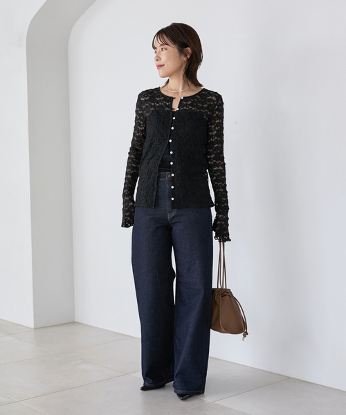 La TOTALITE(ラトータリテ)の「【洗える】ストレッチレース2WAYカーディガン(Tシャツ/カットソー・レディース・ブラック/ホワイト・FREE)」の3枚目の写真