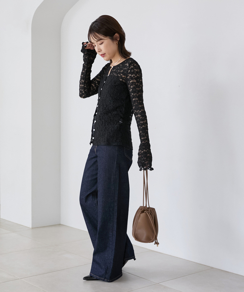 La TOTALITE(ラトータリテ)の「【洗える】ストレッチレース2WAYカーディガン(Tシャツ/カットソー・レディース・ブラック/ホワイト・FREE)」の4枚目の写真