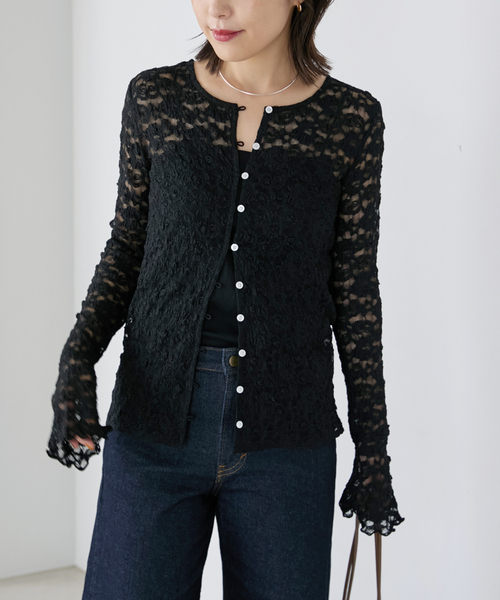 La TOTALITE(ラトータリテ)の「【洗える】ストレッチレース2WAYカーディガン(Tシャツ/カットソー・レディース・ブラック/ホワイト・FREE)」の6枚目の写真