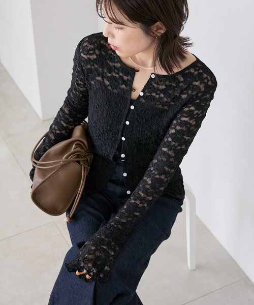 La TOTALITE(ラトータリテ)の「【洗える】ストレッチレース2WAYカーディガン(Tシャツ/カットソー・レディース・ブラック/ホワイト・FREE)」の7枚目の写真