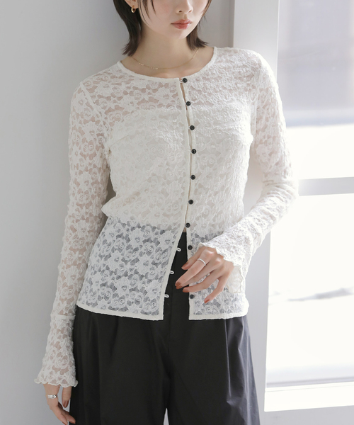La TOTALITE(ラトータリテ)の「【洗える】ストレッチレース2WAYカーディガン(Tシャツ/カットソー・レディース・ブラック/ホワイト・FREE)」の14枚目の写真