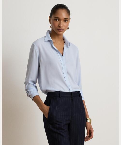 LAUREN RALPH LAUREN(ローレン ラルフ ローレン)の「クラシック フィット ジョーゼット シャツ(シャツ/ブラウス・レディース・ブルー・L/XXS/XS/S/M)」の1枚目の写真