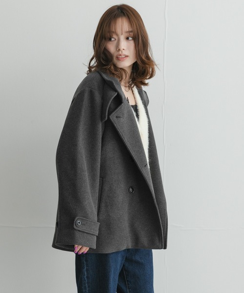 URBAN RESEARCH Sonny Label(アーバンリサーチサニーレーベル)の「メルトンジャージースタンドカラーコート(その他アウター・レディース・チャコールグレー/モカ/グレー・FREE)」の6枚目の写真