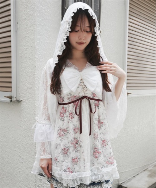 myu:loret(ミュウロレット)の「サテンローズ付レースパーカー(カーディガン/ボレロ・レディース・ピンク/ホワイト・FREE)」の11枚目の写真