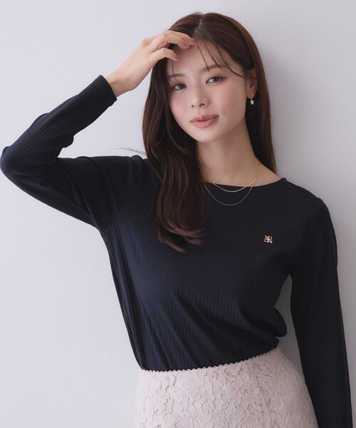 index(インデックス)の「【接触冷感/UVケア】テレコボートネックトップス《洗濯機OK》(Tシャツ/カットソー・レディース・ブラウン系その他/オフホワイト/ネイビー/ナチュラル/モスグリーン・34/36/38/44/40/42)」の5枚目の写真