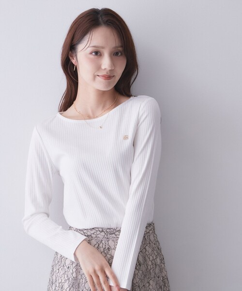 index(インデックス)の「【接触冷感/UVケア】テレコボートネックトップス《洗濯機OK》(Tシャツ/カットソー・レディース・ブラウン系その他/オフホワイト/ネイビー/ナチュラル/モスグリーン・34/36/38/44/40/42)」の1枚目の写真