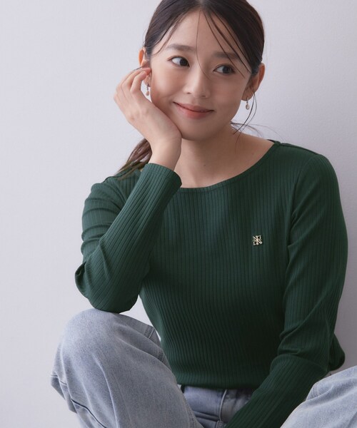 index(インデックス)の「【接触冷感/UVケア】テレコボートネックトップス《洗濯機OK》(Tシャツ/カットソー・レディース・ブラウン系その他/オフホワイト/ネイビー/ナチュラル/モスグリーン・34/36/38/44/40/42)」の4枚目の写真