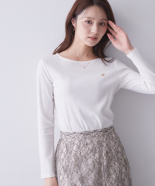 index(インデックス)の「【接触冷感/UVケア】テレコボートネックトップス《洗濯機OK》(Tシャツ/カットソー・レディース・ブラウン系その他/オフホワイト/ネイビー/ナチュラル/モスグリーン・34/36/38/44/40/42)」の6枚目の写真