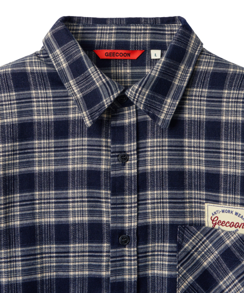 GEECOON(ジークーン)の「ヴィンテージ セミクロップド チェックシャツ GEE267-112 ネイビー(シャツ/ブラウス・メンズ・ネイビー・LARGE/X-LARGE)」の4枚目の写真