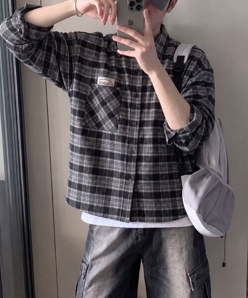 GEECOON(ジークーン)の「ヴィンテージ セミクロップド チェックシャツ GEE267-112 ネイビー(シャツ/ブラウス・メンズ・ネイビー・LARGE/X-LARGE)」の9枚目の写真