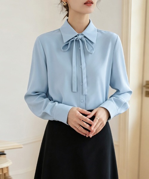 ONEP STAR(ワンピスター)の「2WAYボウタイ長袖ブラウス(シャツ/ブラウス・レディース・ホワイト/ブルー・X-LARGE/LARGE/MEDIUM)」の3枚目の写真