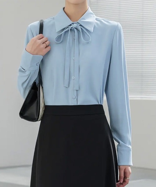 ONEP STAR(ワンピスター)の「2WAYボウタイ長袖ブラウス(シャツ/ブラウス・レディース・ホワイト/ブルー・X-LARGE/LARGE/MEDIUM)」の7枚目の写真