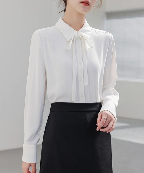 ONEP STAR(ワンピスター)の「2WAYボウタイ長袖ブラウス(シャツ/ブラウス・レディース・ホワイト/ブルー・X-LARGE/LARGE/MEDIUM)」の14枚目の写真