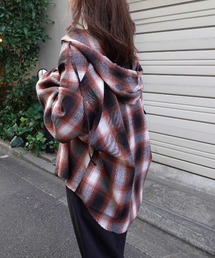 フード付きチェックシャツ
