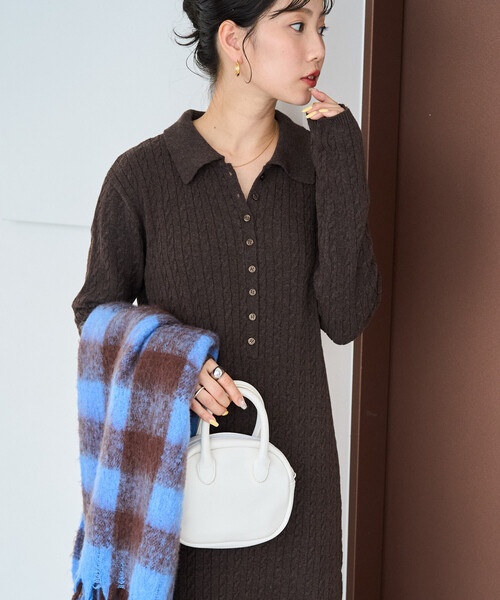 FREAK'S STORE（フリークスストア）の「限定展開　ケーブル ニット 襟 ロング ワンピース（ワンピース・レディース・グレー/ブラウン/ベージュ/チャコールグレー・ﾌﾘ-）」の21枚目の写真