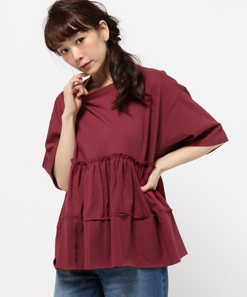 Ray BEAMS（レイビームス）の「Yuumi ARIA / PATCH WORK Tシャツ（Tシャツ/カットソー・レディース・ホワイト/ブラック/ワイン・ONE SIZE）」の3枚目の写真