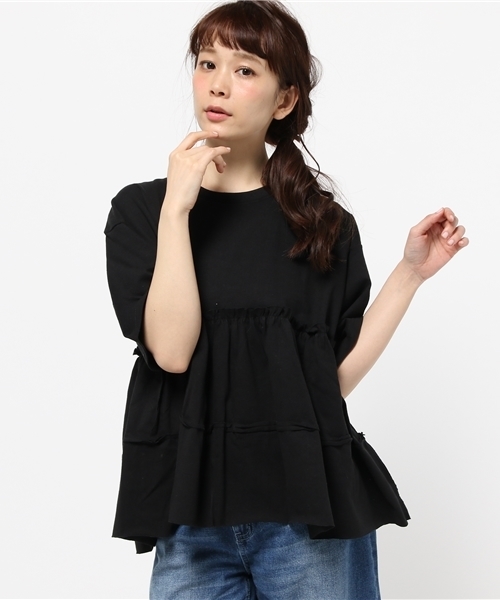 Ray BEAMS（レイビームス）の「Yuumi ARIA / PATCH WORK Tシャツ（Tシャツ/カットソー・レディース・ホワイト/ブラック/ワイン・ONE SIZE）」の2枚目の写真