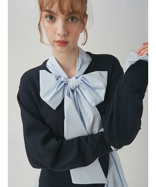 LILY BROWN(リリーブラウン)の「ボウタイリボンニットミニワンピース(ワンピース・レディース・ネイビー/グレー/ブラック・F)」の13枚目の写真
