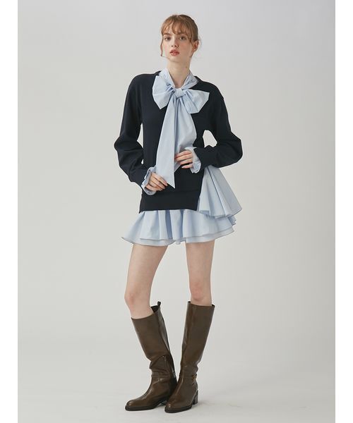 LILY BROWN(リリーブラウン)の「ボウタイリボンニットミニワンピース(ワンピース・レディース・ネイビー/グレー/ブラック・F)」の16枚目の写真