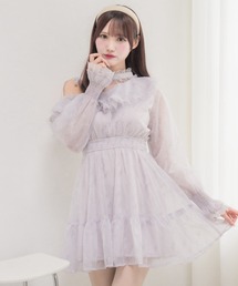 ワンショル花柄ミニ丈ワンピース
