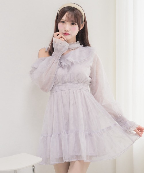 couture BY ROJITA(クチュールバイロジータ)の「ワンショル花柄ミニ丈ワンピース(ワンピース・レディース・アイボリー/ブルー/ブラック・FREE)」の3枚目の写真