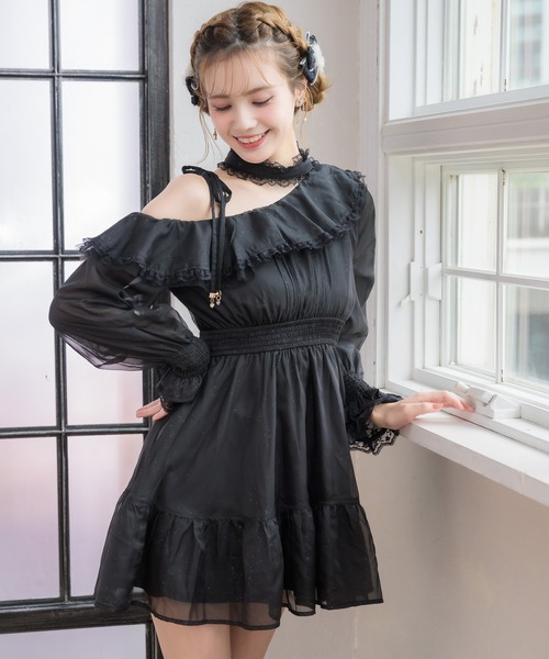 couture BY ROJITA(クチュールバイロジータ)の「ワンショル花柄ミニ丈ワンピース(ワンピース・レディース・アイボリー/ブルー/ブラック・FREE)」の1枚目の写真