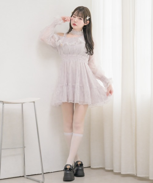couture BY ROJITA(クチュールバイロジータ)の「ワンショル花柄ミニ丈ワンピース(ワンピース・レディース・アイボリー/ブルー/ブラック・FREE)」の12枚目の写真