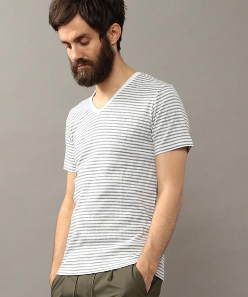 BEAUTY&YOUTH UNITED ARROWS（ビューティーアンドユースユナイテッドアローズ）の「BY フライス ボーダー Vネック ショートスリーブ カットソー◆（Tシャツ/カットソー・メンズ・ブラック/グレー/ロイヤルブルー・MEDIUM/LARGE/SMALL/X-LARGE）」の2枚目の写真