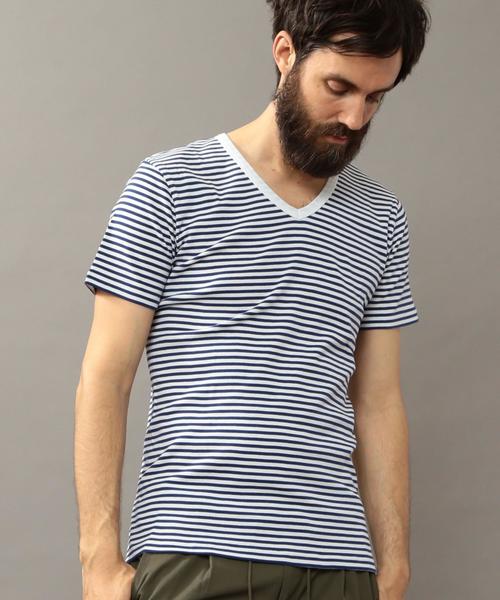 BEAUTY&YOUTH UNITED ARROWS（ビューティーアンドユースユナイテッドアローズ）の「BY フライス ボーダー Vネック ショートスリーブ カットソー◆（Tシャツ/カットソー・メンズ・ブラック/グレー/ロイヤルブルー・MEDIUM/LARGE/SMALL/X-LARGE）」の3枚目の写真