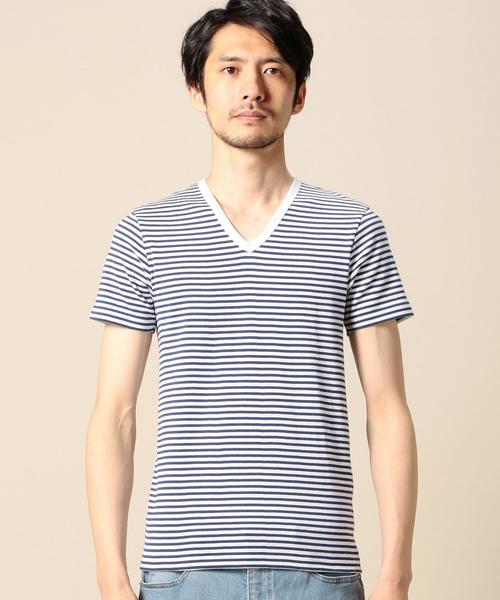 BEAUTY&YOUTH UNITED ARROWS（ビューティーアンドユースユナイテッドアローズ）の「BY フライス ボーダー Vネック ショートスリーブ カットソー◆（Tシャツ/カットソー・メンズ・ブラック/グレー/ロイヤルブルー・MEDIUM/LARGE/SMALL/X-LARGE）」の7枚目の写真