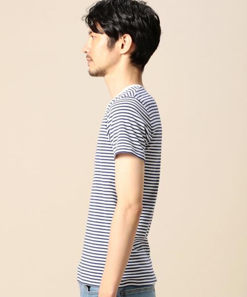 BEAUTY&YOUTH UNITED ARROWS（ビューティーアンドユースユナイテッドアローズ）の「BY フライス ボーダー Vネック ショートスリーブ カットソー◆（Tシャツ/カットソー・メンズ・ブラック/グレー/ロイヤルブルー・MEDIUM/LARGE/SMALL/X-LARGE）」の6枚目の写真